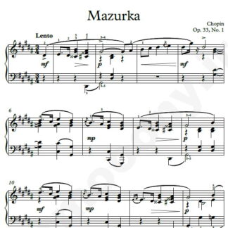نت پیانو Chopin Mazurka Opus 33 No 1