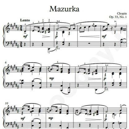 نت پیانو Chopin Mazurka Opus 33 No 1