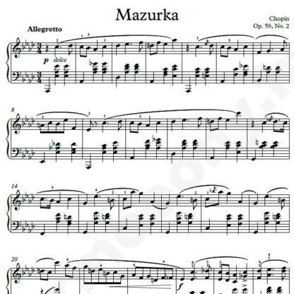 نت پیانو Chopin Mazurka Opus 59 No 2