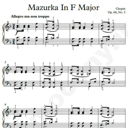 نت پیانو Chopin Mazurka Opus 68 No 3