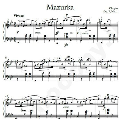 نت پیانو Chopin Mazurka Opus7 No 1