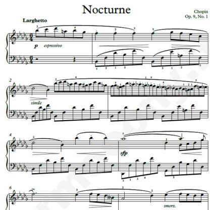 نت پیانو Chopin Nocturne No.01 Op.9 No.1 in Bb minor