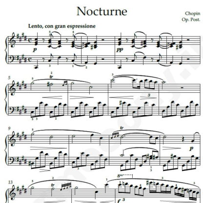 نت پیانو Chopin Nocturne No.20 Op. Posth p.1 No.16 C sharp minor