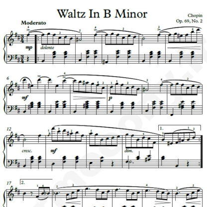 نت پیانو Chopin Waltz No.10 Op.69 No.2 In B minor