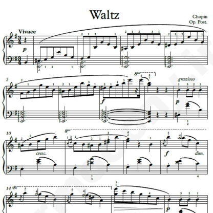 نت پیانو Chopin Waltz No.14 Op. Posth  in E minor