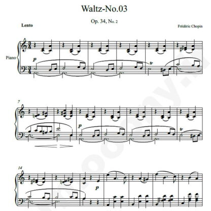 نت پیانو Chopin Waltz No.03 Op.34 No.2 In A minor