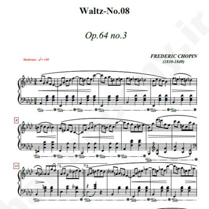 نت پیانو Chopin Waltz No.08 Op.64 No.3 In A-flat major