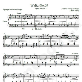 نت پیانو Chopin Waltz No.09 Op.69 No.1 In A-flat major