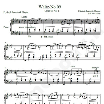 نت پیانو Chopin Waltz No.09 Op.69 No.1 In A-flat major