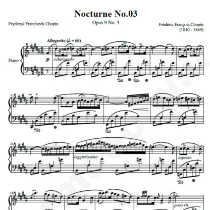 نت پیانو Chopin Nocturne No.03 Op.09 No.3 in B major