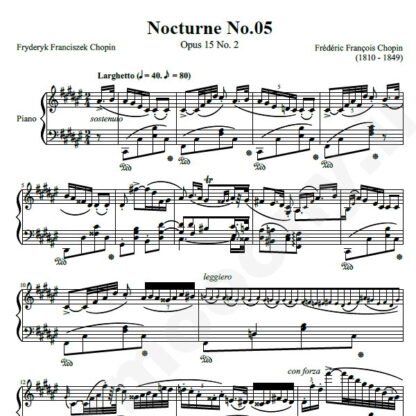 نت پیانو Chopin Nocturne No.05 Op.15 No.2 in F-Sharp major