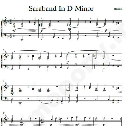 نت پیانو Saraband In D Minor هندل
