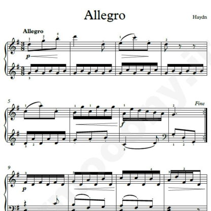 نت پیانو Allegro From Sonata In G هایدن