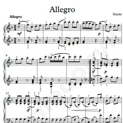 نت پیانو Allegro In F Major هایدن