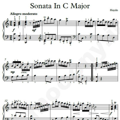 نت پیانو Sonata In C Major هایدن