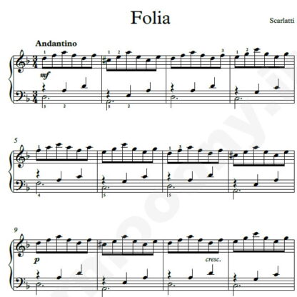 نت پیانو Folia دومنیکو اسکارلاتی