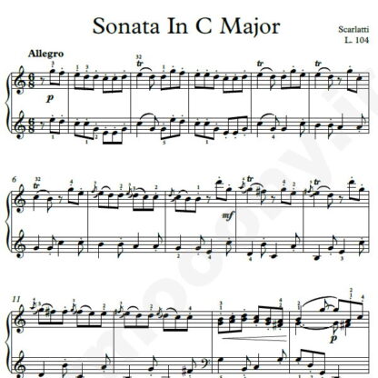 نت پیانو Sonata In C Major L.104 اسکارلاتی