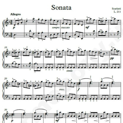 نت پیانو Sonata L.211 اسکارلاتی