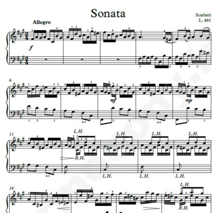 نت پیانو Sonata L.481 اسکارلاتی