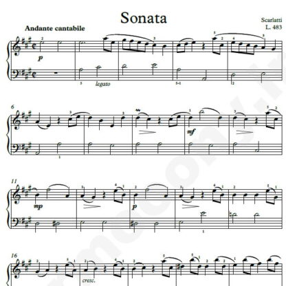 نت پیانو Sonata L.483 اسکارلاتی