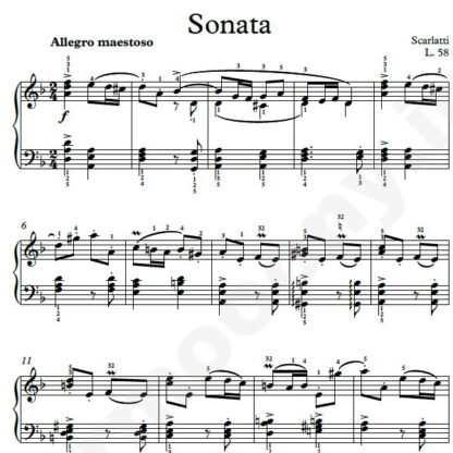 نت پیانو Sonata L.58 اسکارلاتی