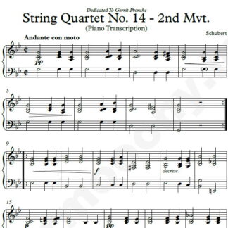 نت پیانو String Quartet No.14 Piano Transcription 2nd Movement شوبرت