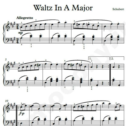 نت پیانو Waltz In A Major شوبرت
