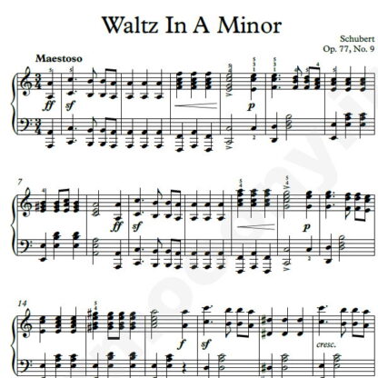 نت پیانو Waltz Op.77 No.9 شوبرت