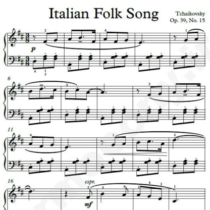 نت پیانو Italian Folk Song چایکوفسکی
