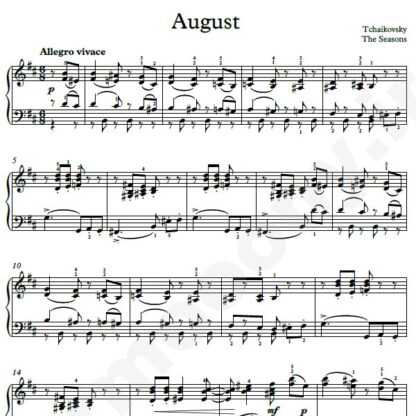نت پیانو The Seasons August چایکوفسکی