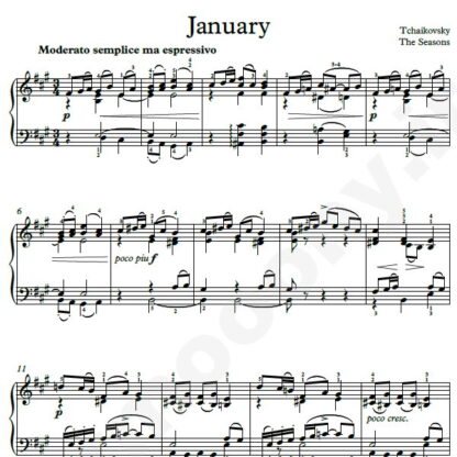 نت پیانو The Seasons January چایکوفسکی