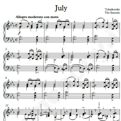 نت پیانو The Seasons July چایکوفسکی
