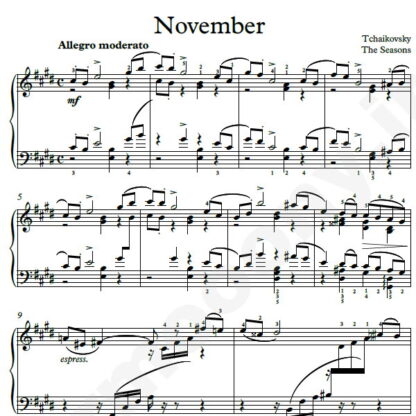 نت پیانو The Seasons November چایکوفسکی