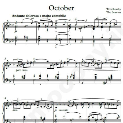نت پیانو The Seasons October چایکوفسکی