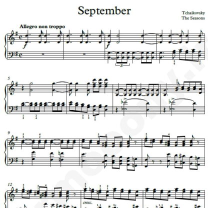نت پیانو The Seasons September چایکوفسکی