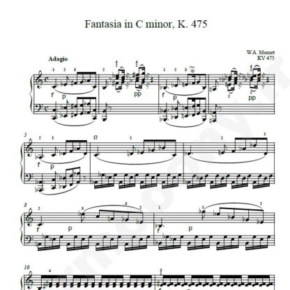 نت پیانو Fantasia in C minor K 475 موتسارت