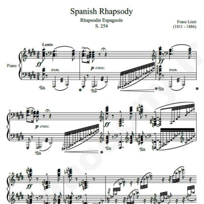 نت پیانو Spanish Rhapsody فرانتس لیست