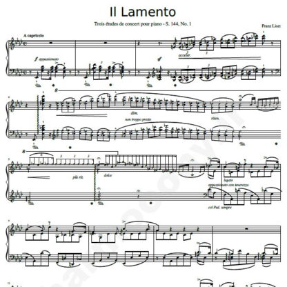 نت پیانو Etude No. 1  Il lamento فرانتس لیست