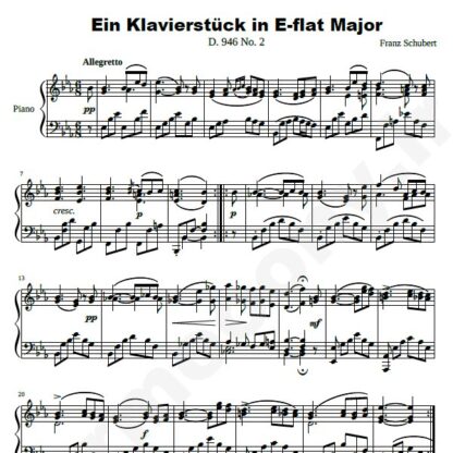 نت پیانو Impromptu D.946 no 2 in E-flat Major Franz Schubert