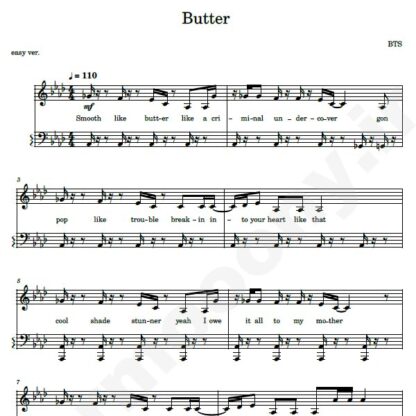 نت پیانو butter bts