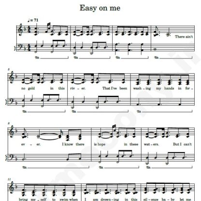 نت پیانو easy on me adele