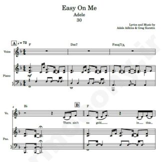 نت پیانو easy on me adele