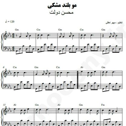 نت پیانو مو بلند مشکی محسن دولت