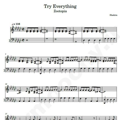 نت پیانو Try Everything شکیرا