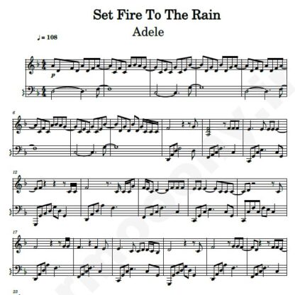 نت پیانو set fire to the rain adele