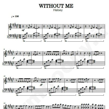 نت پیانو without me halsey
