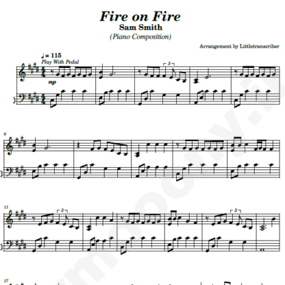نت پیانو fire on fire sam smith