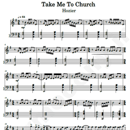 نت پیانو take me to church hozier