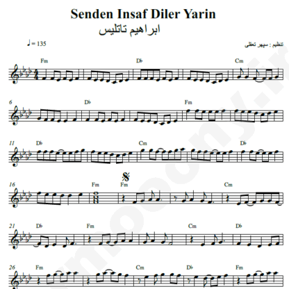 نت کیبورد Ibrahim Tatlises Senden Insaf Diler Yarin