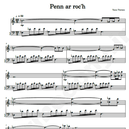 نت پیانو penn ar roch tann tiersen